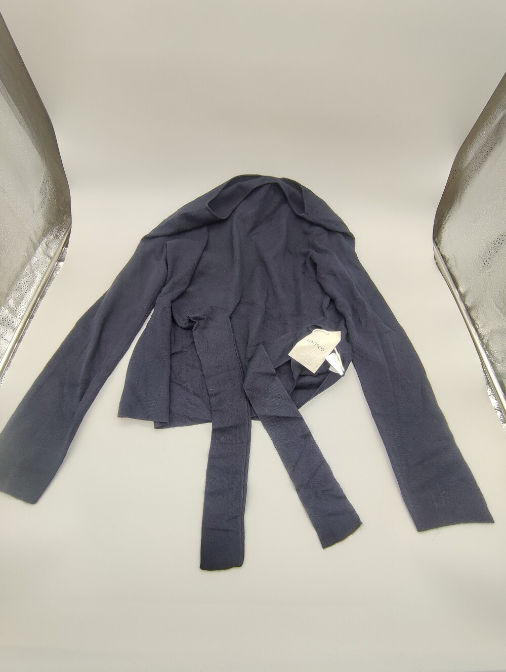 LINTICO Navy Blue Knit Wrap Cardigan Tie Sweater NWT Size Small